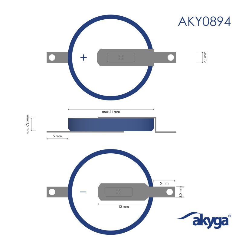 Akyga AKY0894 pila de litio CR2032 ST2NB 3 V 210 mAh con 2 pines, paso 20 mm (THT)