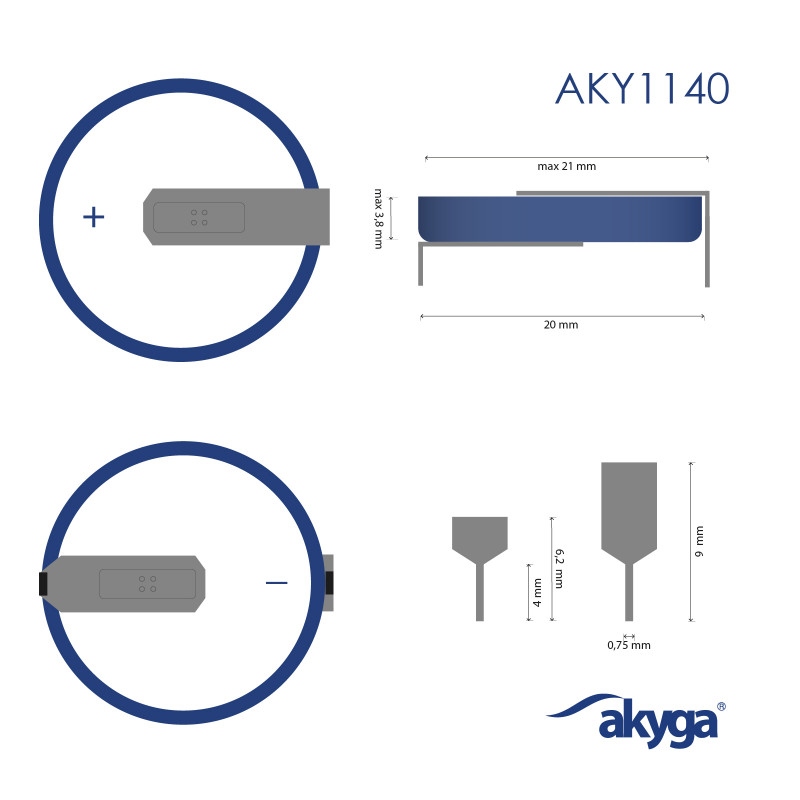 Akyga AKY1140 pila de litio CR2032 HP2D 3 V 210 mAh con 2 pines, paso 20 mm