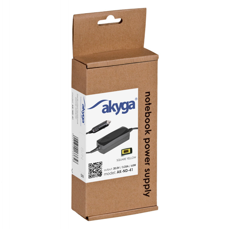 Akyga AK-ND-41 fuente de alimentación de coche para portátil 20 V / 3,25 A, 65 W, Slim Tip, para Lenovo