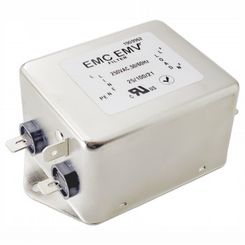 Akyga EN2080-10-F filtro de red EMC monofásico 10 A, 120–250 V AC, 50/60 Hz, conexiones de 6,3 mm
