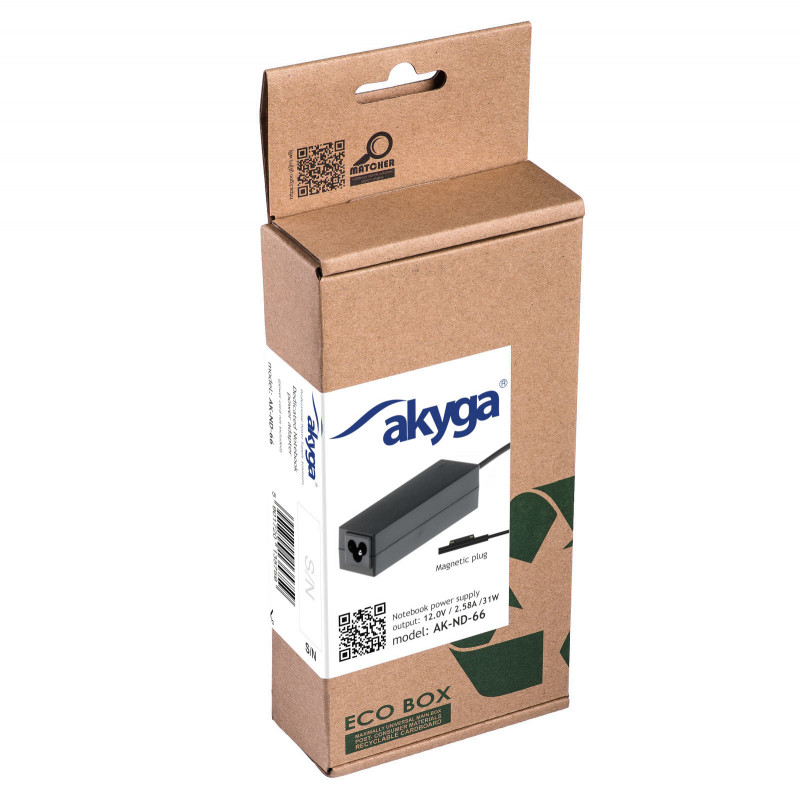 Akyga AK-ND-66 fuente de alimentación para portátil 12 V / 2,58 A, 31 W, Surface Connect, 1,2 m, para Microsoft Surface Pro 3 / Pro 4