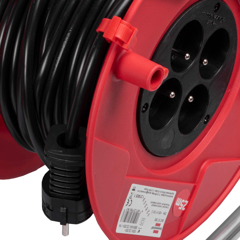 Brennenstuhl Akyga AK-CR-08 alargador enrollable, 4 tomas, IP20, 25 m, Rojo