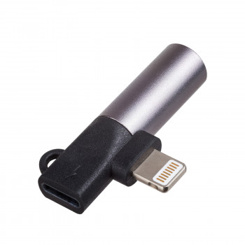 Akyga AK-AD-63 adaptador Lightning (macho) a Lightning (hembra) + conector hembra jack de 3,5 mm, negro