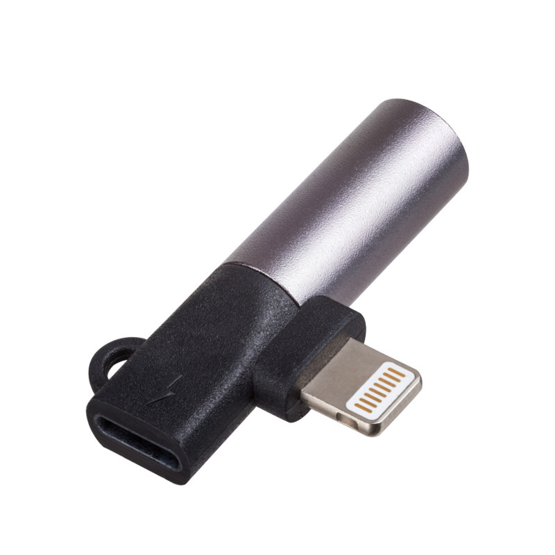 Akyga AK-AD-63 adaptador Lightning (macho) a Lightning (hembra) + conector hembra jack de 3,5 mm, negro