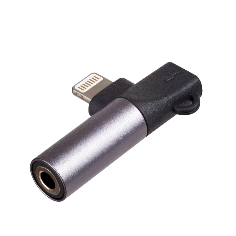 Akyga AK-AD-63 adaptador Lightning (macho) a Lightning (hembra) + conector hembra jack de 3,5 mm, negro