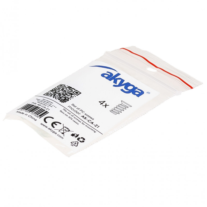 Akyga AK-CA-21 set de tornillos para ventilador de carcasa ATX, acero galvanizado, 4 uds.