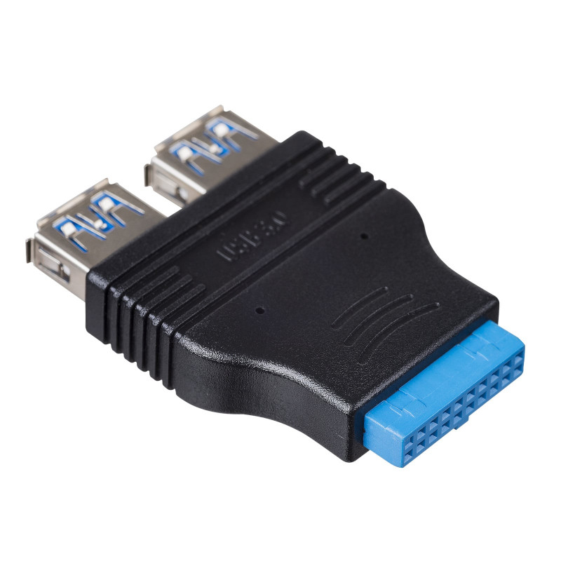 Akyga AK-CA-58 adaptador de header USB 3.0 interno de 19 pines (hembra) a 2x USB-A 3.0 (hembra)