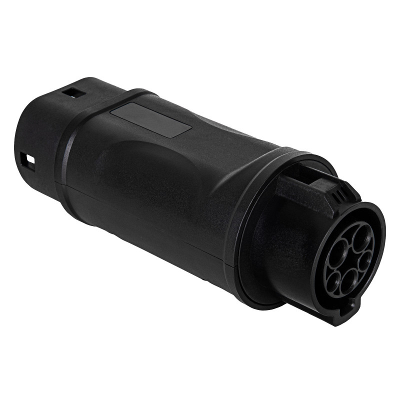 Akyga AK-SC-E09 adaptador de carga para vehículos eléctricos Type 1 (J1772) conector hembra a Type 2 (IEC 62196-2) conector macho, monofásico, 32 A, negro