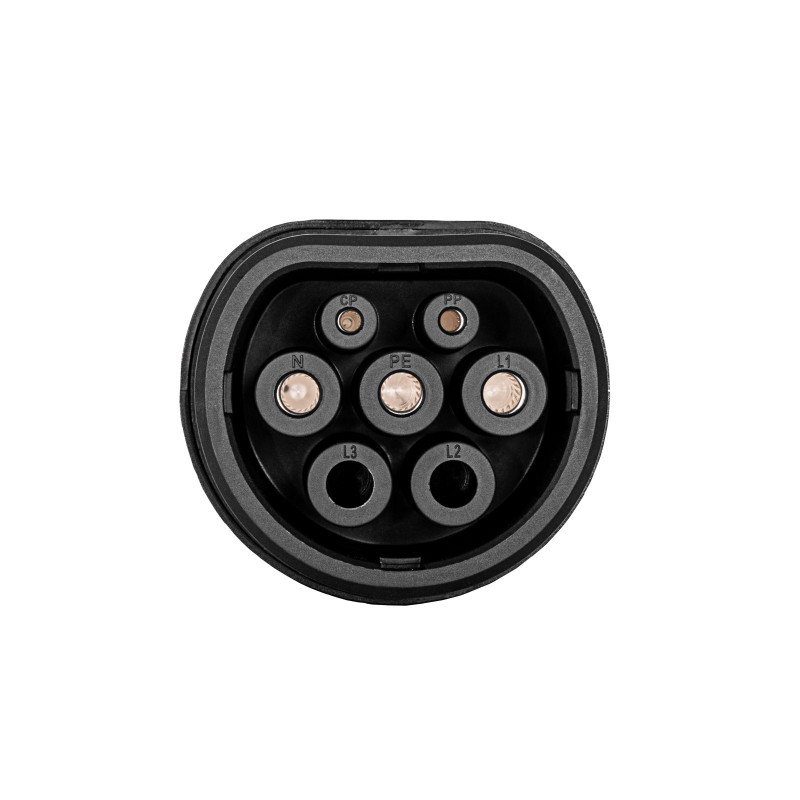 Akyga AK-SC-E09 adaptador de carga para vehículos eléctricos Type 1 (J1772) conector hembra a Type 2 (IEC 62196-2) conector macho, monofásico, 32 A, negro