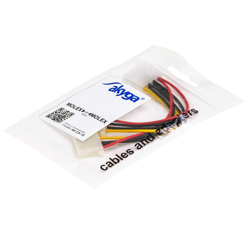 Akyga AK-CA-15 cable distribuidor de alimentación Molex (macho) a 2x Molex (hembra), 15 cm