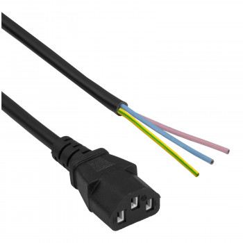 Akyga AK-OT-02A cable de alimentación IEC C13 a extremo abierto, CCA 3 x 0,5 mm², 1,5 m, negro