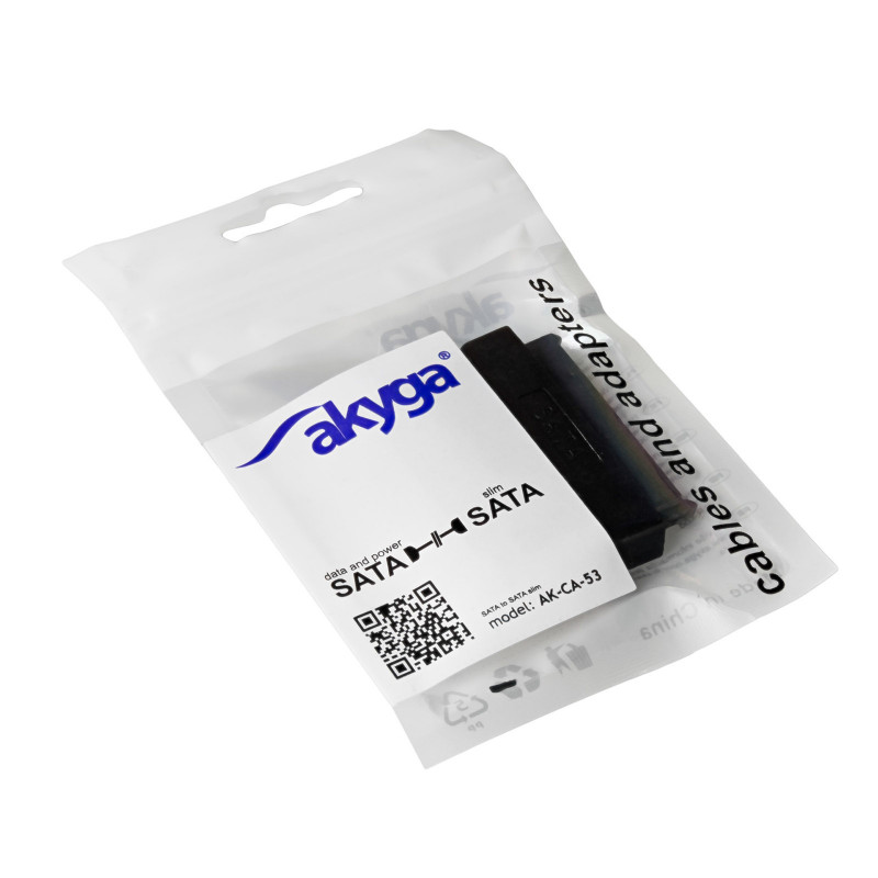 Akyga AK-CA-53 adaptador Slim-SATA (conector macho) a SATA 22 pines (conector hembra), negro