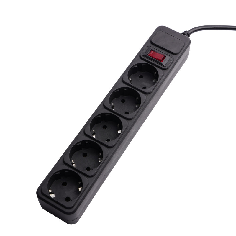 Akyga AK-SP-06A Regleta con protección contra sobretensiones, 5x tomas Schuko CEE 7/3 (tipo F), interruptor, 1,8 m, negro