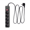 Akyga AK-SP-06B Regleta con protección contra sobretensiones, 5x tomas Schuko CEE 7/3 (Type F), interruptor, 3 m, negro