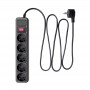 Akyga AK-SP-06B Regleta con protección contra sobretensiones, 5x tomas Schuko CEE 7/3 (tipo F), interruptor, 3 m, negro
