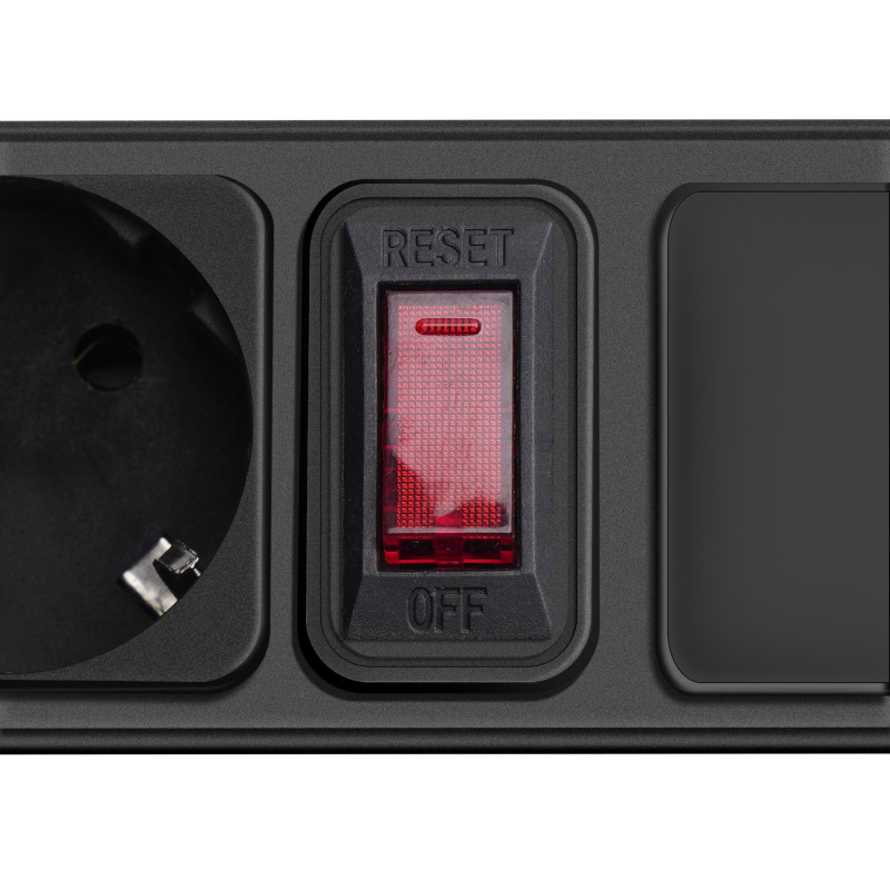 Akyga AK-SP-06B Regleta con protección contra sobretensiones, 5x tomas Schuko CEE 7/3 (tipo F), interruptor, 3 m, negro