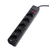 Akyga AK-SP-06B Regleta con protección contra sobretensiones, 5x tomas Schuko CEE 7/3 (tipo F), interruptor, 3 m, negro