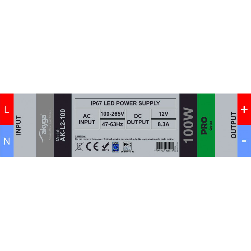 Akyga AK-L2-100 Fuente de alimentación conmutada LED estanca 12 V, 8,3 A, 100 W, IP67