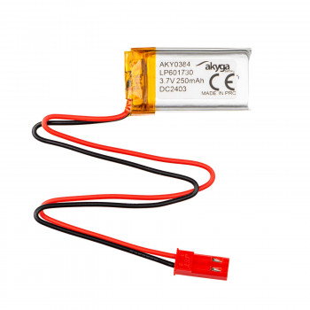 Akyga AKY0384 Batería Li-Po LP601730 3,7 V 250 mAh con PCM, conector JST 2,54 mm 2 pines, cable 150 mm
