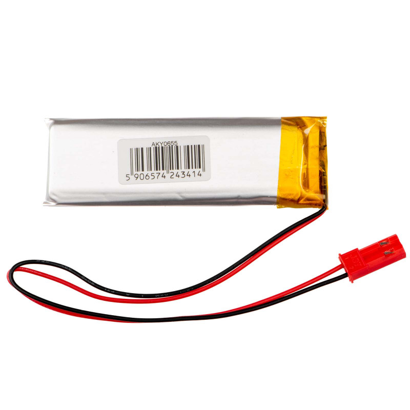 Akyga AKY0655 Batería Li-Po LP602158 3,7 V 750 mAh con PCM, conector JST 2,54 mm 2 pines, cable 150 mm