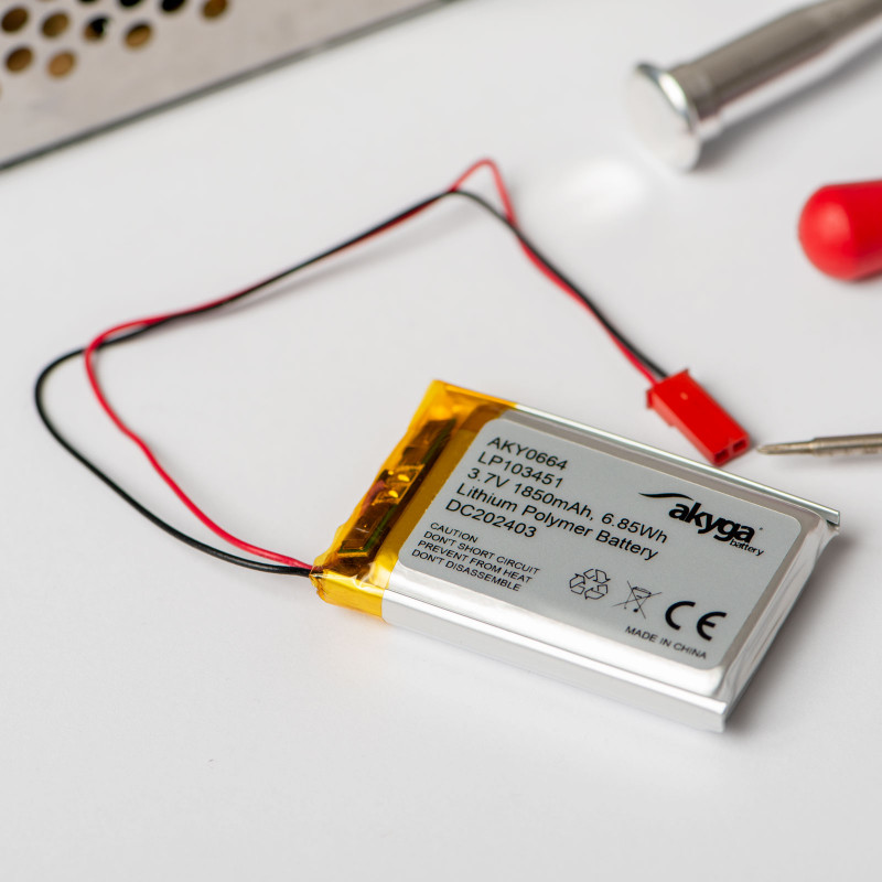Akyga AKY0620 Batería Li-Po LP523450 3,7 V 900 mAh con PCM, conector JST 2,54 mm 2 pines, cable 150 mm