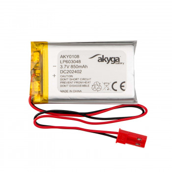 Akyga AKY0108 Batería Li-Po LP603048 3,7 V 850 mAh con PCM, conector JST 2,54 mm 2 pines, cable 150 mm