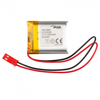 Akyga AKY0662 Batería Li-Po LP103035 3,7 V 1050 mAh con PCM, conector JST 2,54 mm 2 pines, cable 150 mm