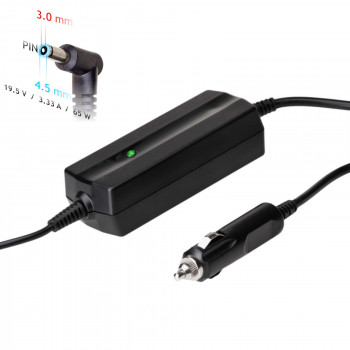 Akyga AK-ND-40 Fuente de alimentación para portátil de coche 19,5 V / 3,33 A, 65 W, 4,5 x 3,0 mm + pin, para HP