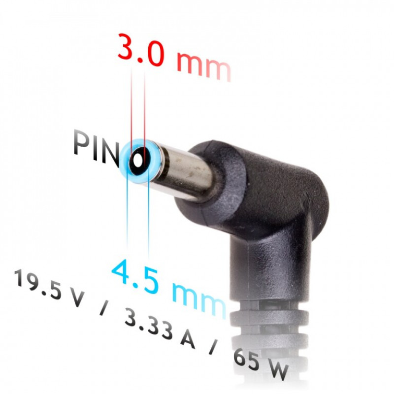 Akyga AK-ND-40 Fuente de alimentación para portátil de coche 19,5 V / 3,33 A, 65 W, 4,5 x 3,0 mm + pin, para HP