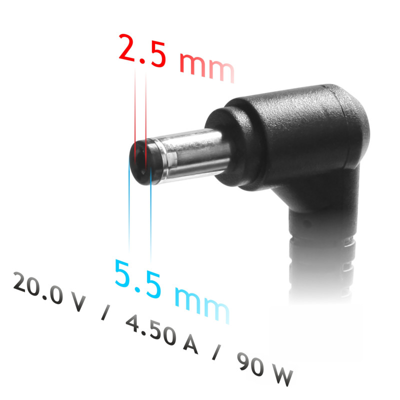 Akyga AK-ND-71 Fuente de alimentación para portátil 20 V / 4,5 A, 90 W, 5,5 x 2,5 mm, 1,2 m, para Lenovo