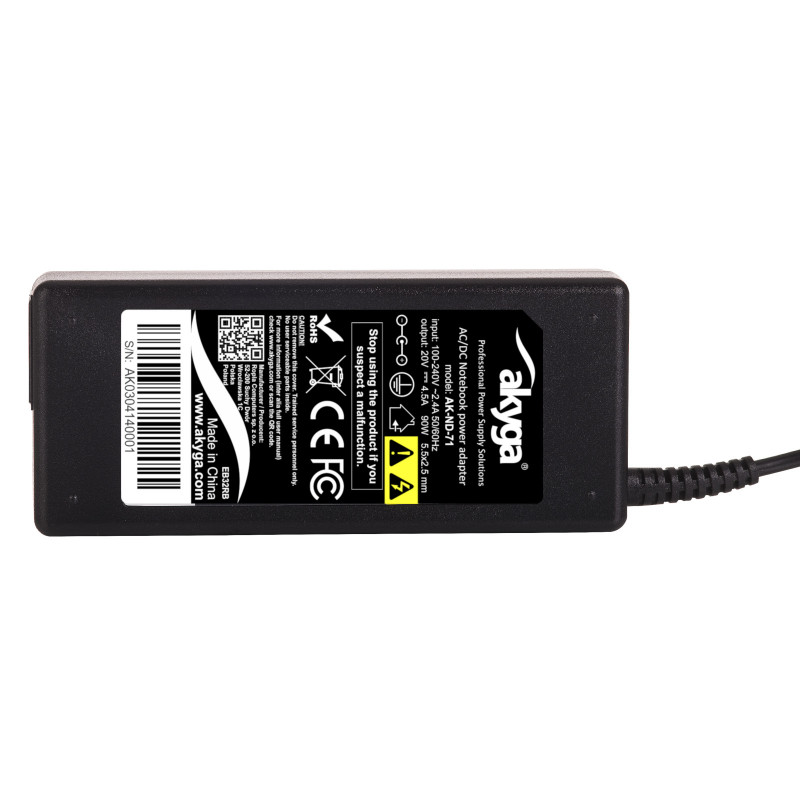 Akyga AK-ND-71 Fuente de alimentación para portátil 20 V / 4,5 A, 90 W, 5,5 x 2,5 mm, 1,2 m, para Lenovo