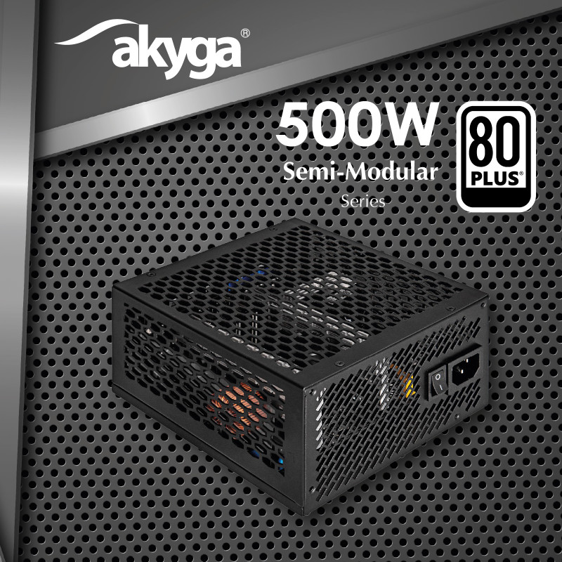 Akyga AK-FL-500 fuente de alimentación ATX sin ventilador 500 W, totalmente modular, 80 PLUS, APFC