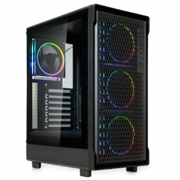 Caja de PC Kolink AM2 ARGB Midi Tower, ATX, cristal templado, 4 ventiladores de 120 mm incluidos, negra