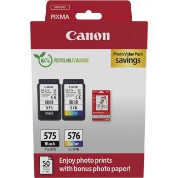 Canon PG-575/CL-576 Photo Value Pack, cartuchos de tinta negro + color (2 uds.) con papel fotográfico