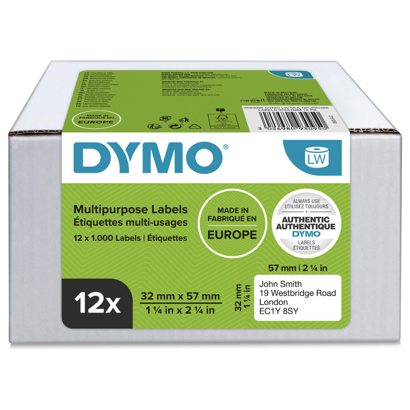 DYMO 2093095 etiquetas multiusos LabelWriter, 32 x 57 mm, 12 rollos, blancas