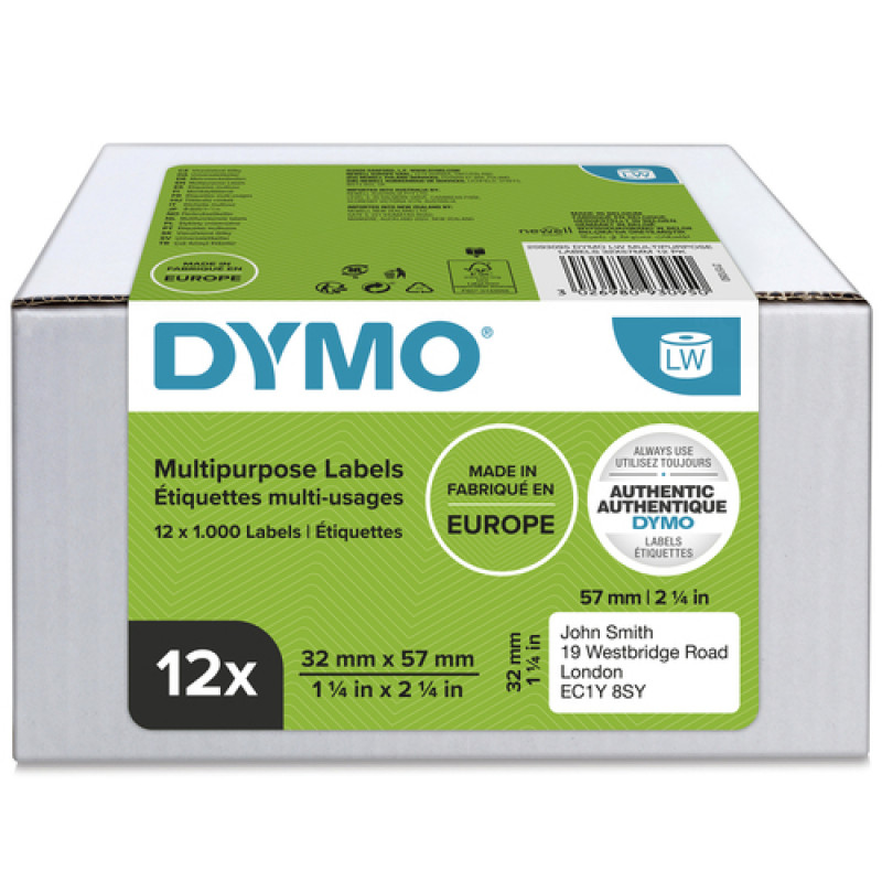 DYMO 2093095 etiquetas multiusos LabelWriter, 32 x 57 mm, 12 rollos, blancas