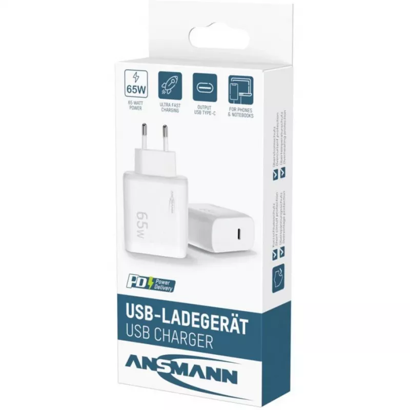 Ansmann Home Charger HC165PD cargador USB, 1x USB-C, PPS, PD, Quick Charge, 65 W, blanco