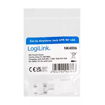 LogiLink NK4006 módulo keystone RJ45, Cat.5e UTP, conexión por desplazamiento 90°, blanco