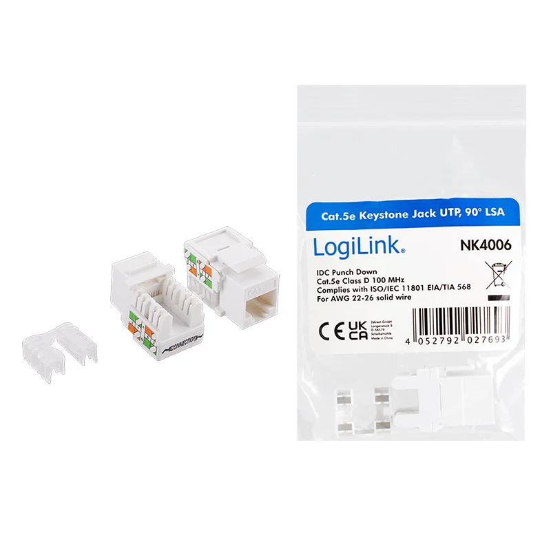LogiLink NK4006 módulo keystone RJ45, Cat.5e UTP, conexión por desplazamiento 90°, blanco