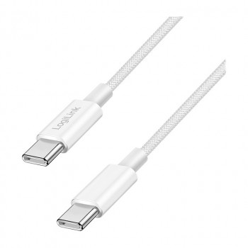 LogiLink CU0341 cable USB 2.0 Type-C, C/M a C/M, 480 Mbps, 60 W, nailon, blanco, 1 m