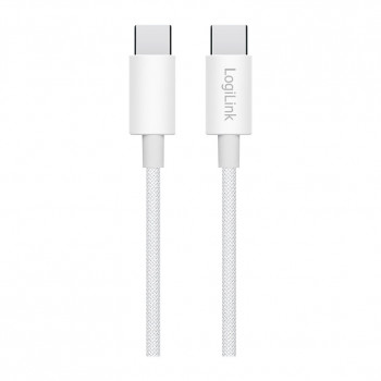LogiLink CU0341 cable USB 2.0 Type-C, C/M a C/M, 480 Mbps, 60 W, nailon, blanco, 1 m
