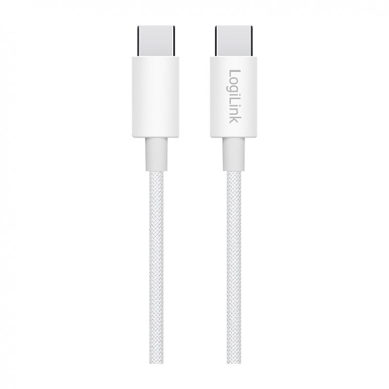LogiLink CU0341 cable USB 2.0 Type-C, C/M a C/M, 480 Mbps, 60 W, nailon, blanco, 1 m