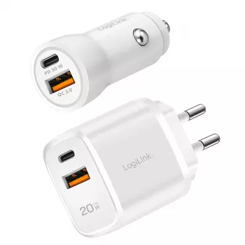 LogiLink PA0374 kit de carga USB-A/C, 20 W, 1x USB-A y 1x USB-C, blanco
