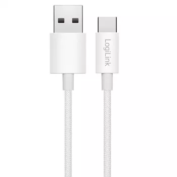 LogiLink CU0319 cable USB 2.0 Type-C, A/M a C/M, 480 Mbps, 60 W, nailon, blanco, 0,15 m