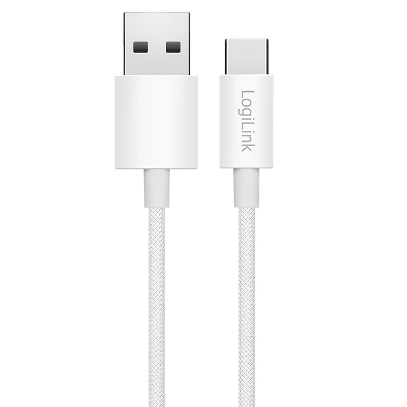LogiLink CU0319 cable USB 2.0 Type-C, A/M a C/M, 480 Mbps, 60 W, nailon, blanco, 0,15 m