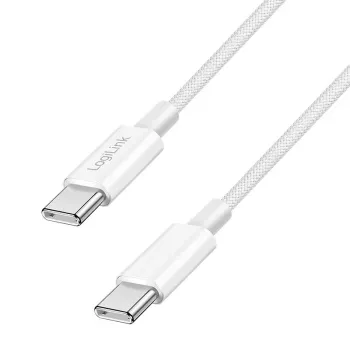 LogiLink CU0339 cable USB 2.0 Type-C, C/M a C/M, 480 Mbps, 60 W, nailon, blanco, 0,15 m