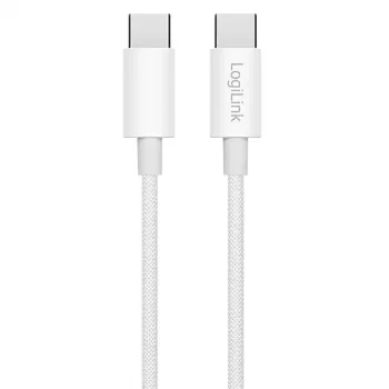 LogiLink CU0339 cable USB 2.0 Type-C, C/M a C/M, 480 Mbps, 60 W, nailon, blanco, 0,15 m
