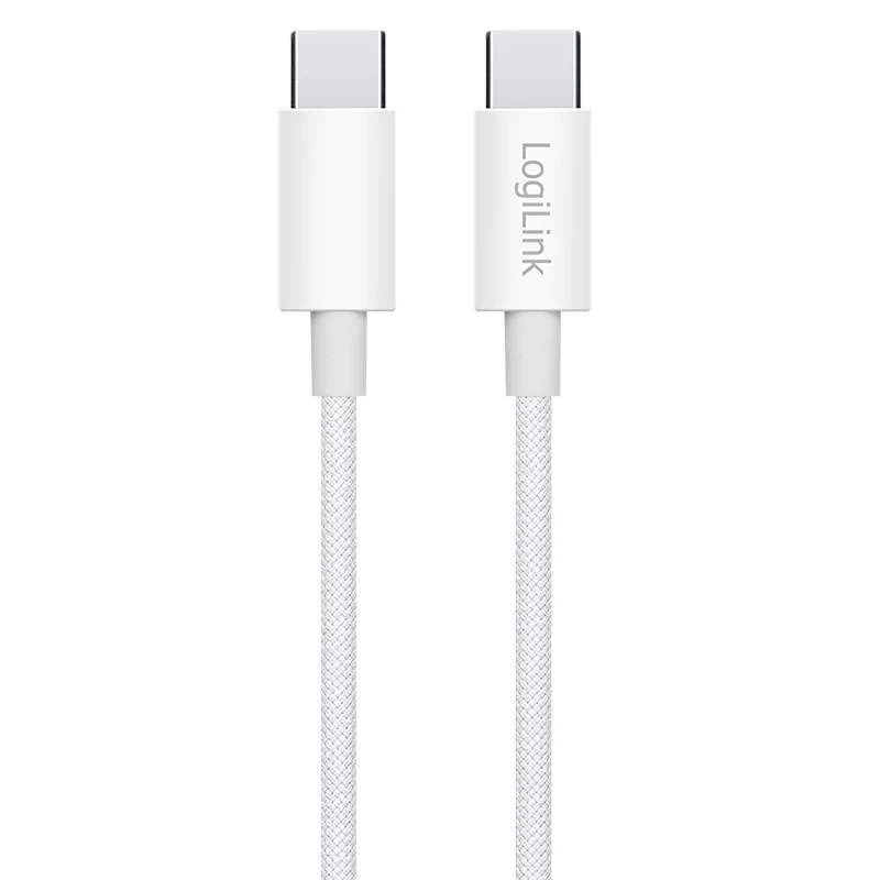 LogiLink CU0339 cable USB 2.0 Type-C, C/M a C/M, 480 Mbps, 60 W, nailon, blanco, 0,15 m
