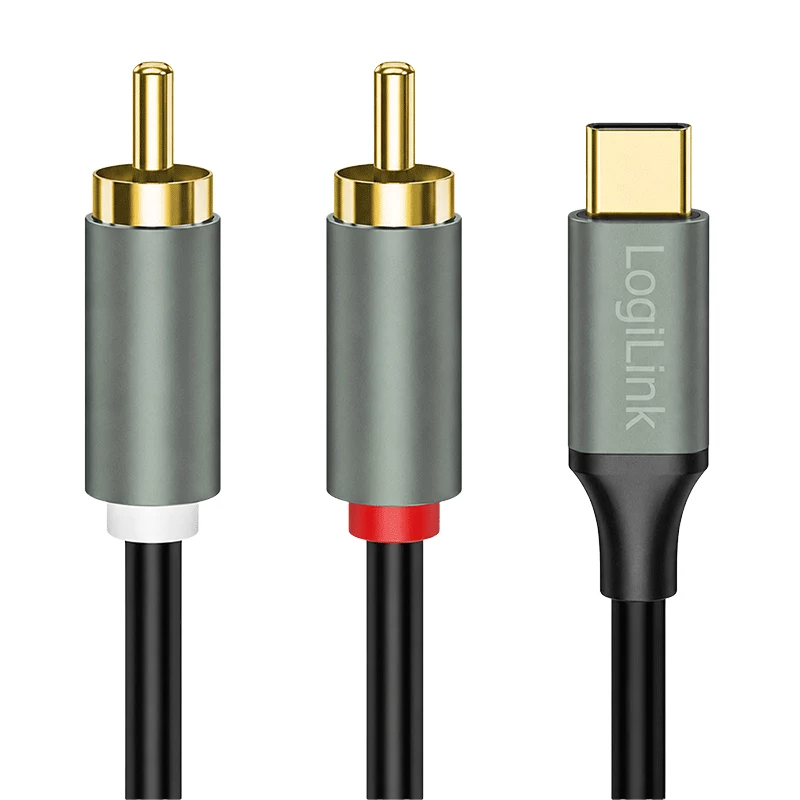 LogiLink CUA0140 cable USB 2.0 Type-C a 2x RCA, audio estéreo, aluminio, negro/plata, 1 m