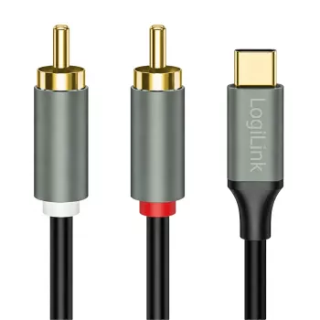 LogiLink CUA0142 cable USB 2.0 Type-C a 2x RCA, audio estéreo, aluminio, negro/plata, 2 m